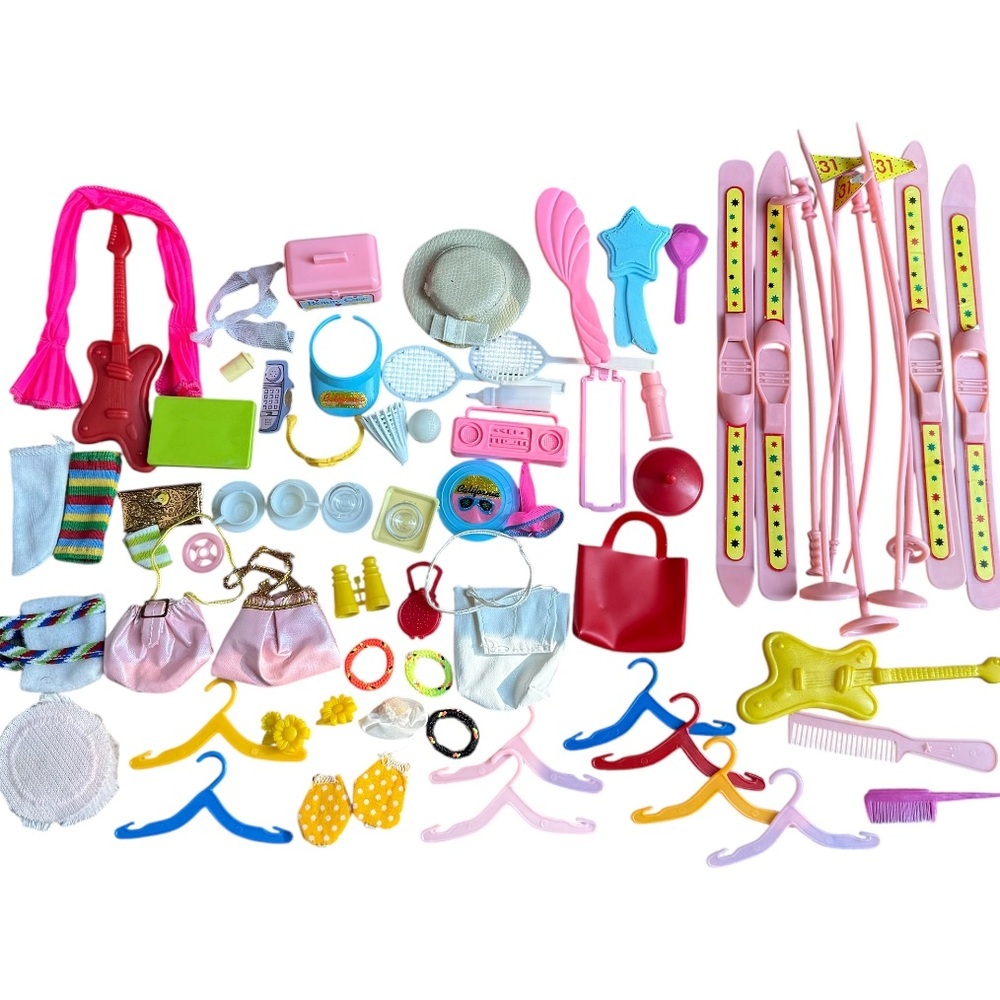 Vintage Mattel Barbie accessories LOT 75 pieces 80s misc sports guitar ski purse